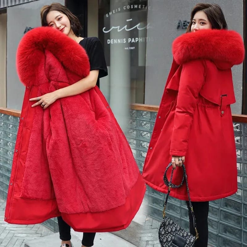 Fleece Lined Parka Coat with Fur Hood