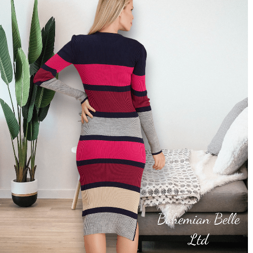 Block Stripe Knitted Midi Dress